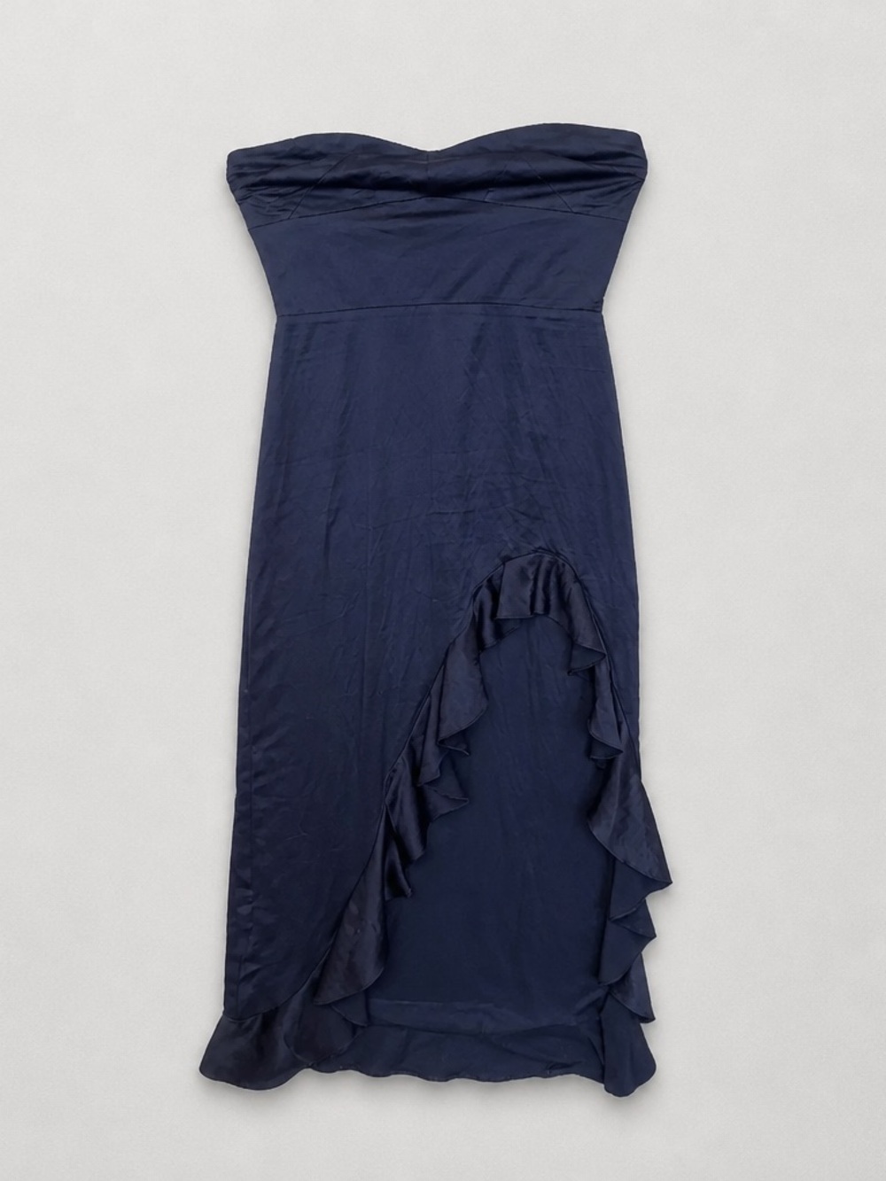 Aqua Navy Strapless Ruffle High-Low Evening Dress